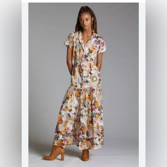 Anthropologie Dresses & Skirts - NWT Anthropologie Barok Floral Crochet Button Down Maxi Shirt Dress Size S/M